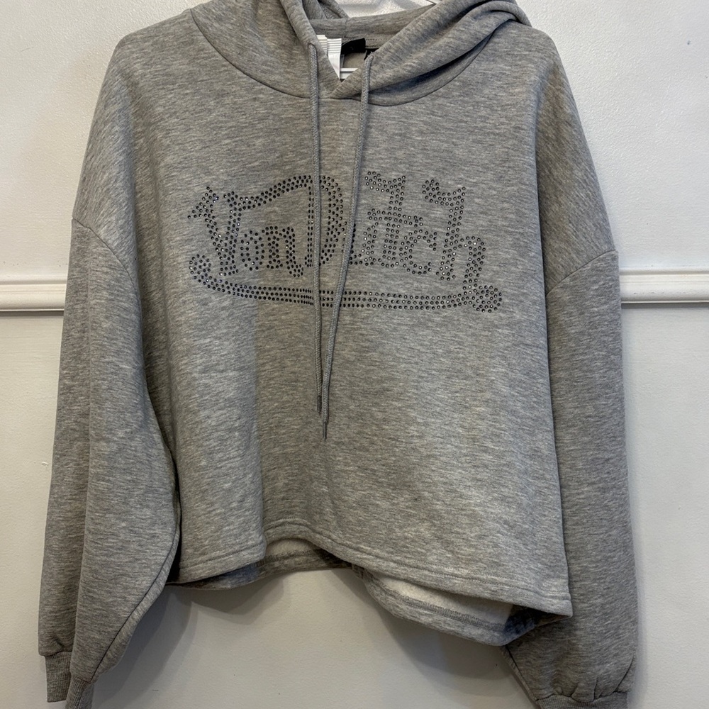 Von Dutch Heather Gray Women's rhinestone hoodie new with tags🙂